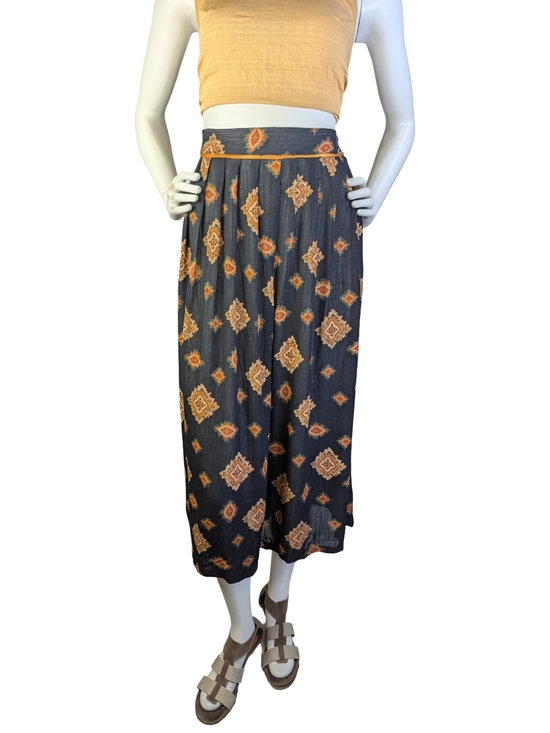 Coincidence & Chance Dresses & Skirts - Vintage 90s Black Medallion Print Boho Midi Skirt High Waist Size 14